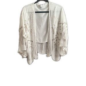Genuine People White Beaded Sequins Embroidered Boho Shawl Wrap Size M